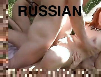 Russian youth staged an orgy in the forest with double penetration