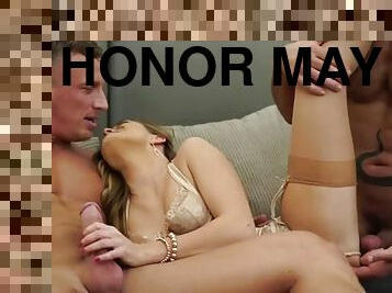 Honor May gets fucked by 2 hard cocks in the UK