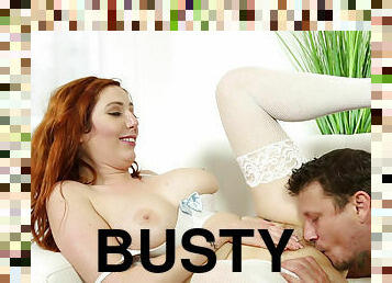 Busty ginger Lauren Phillips cums on her man's boner several times