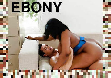 Curvy ebony Dominique Marley riding long white schlong