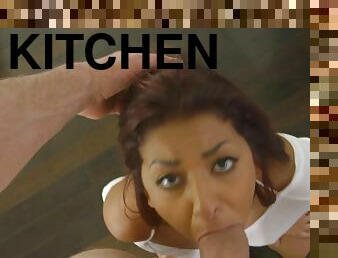Horny babe got fucked in the kitchen