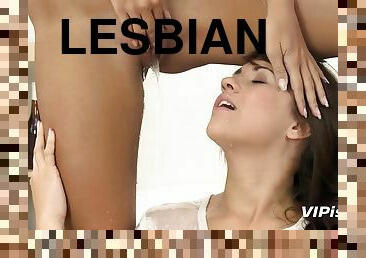 Magnificent brunette lesbians drink each other piss