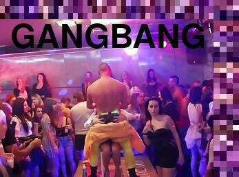 European babes go to a crazy gangbang fest in the club