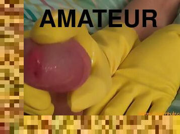 Yellow Household Gloves Edging & Teasing Handjob