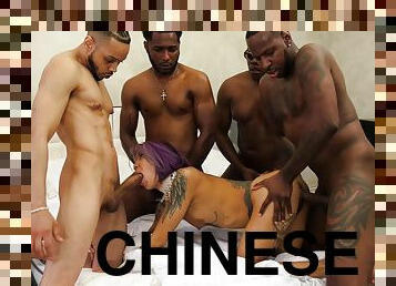 Petite Chinese Girl Gets Gangbanged By Four Hung Freaks!