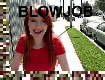 Medium boobed redhead Krystal Orchid gets paid for blowjob by stranger