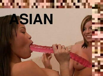 Sexually Attractive Young Cutie Asian And Blond Hair Babe Lesbian Sex