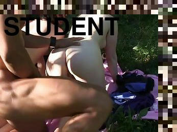 Students in an outdoor threesome