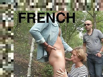 Short haired french MILF outdoor sex