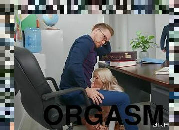 Hot babe hides under table to get anal orgasm in office