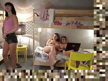 Girls converts their hostel roommate into a lesbian begginer