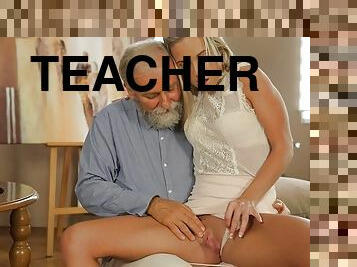 OLD4K. Old geography teacher fucks slutty blondie