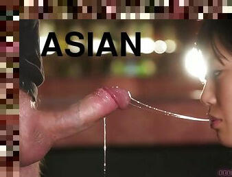 Asian spinner attractive sloppy blowjob