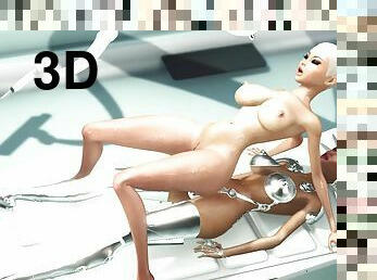 Sex android futanari plays with a sexy blonde in the sci-fi med bay