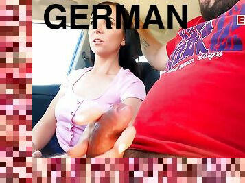 German skinny prostitute meet in car for street blowjob