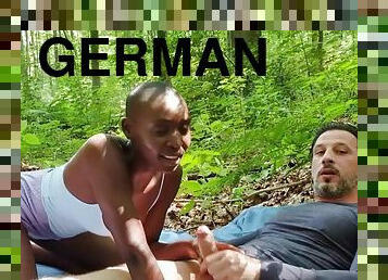German skinny black teen at amateur fuck in forest