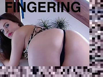 Solo brunette model fingering her shaved cunt - Jenny Appach