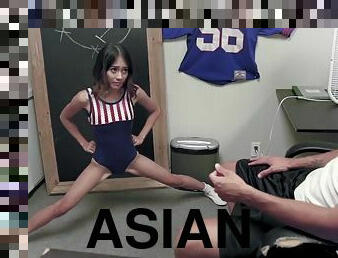 young Asian cheerleader shows her fucking skills