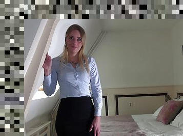 German female real estate agent secretary in pantyhose fuck