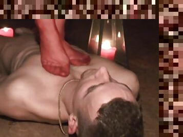 German femdom make BDSM Trampling at slave