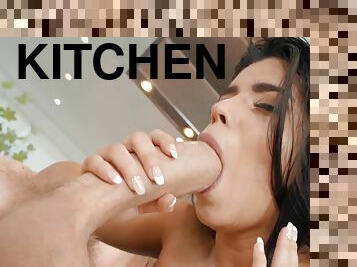 Sara Retali takes giant cock in the kitchen