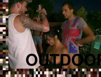 Outdoor group dicking at the party with Bianca Ferrero and Mia Melone