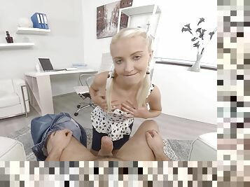 HD POV video of blonde Helena Moeller sucking a large cock