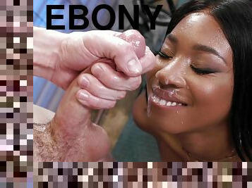 Messy facial ending for ebony waitress Lala Ivey after interracial sex