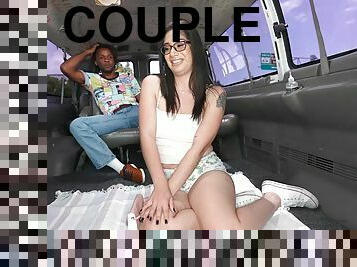 Shy stranger Lucy Sunflower enjoys having interracial sex in the van