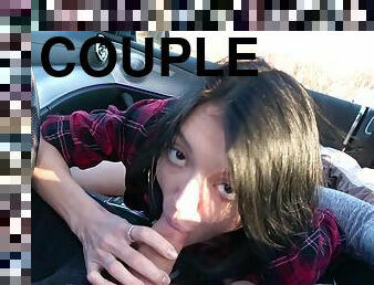 Madison Quinn sucking her horny boyfriend's dick in the car