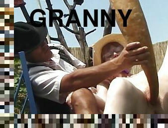 Ugly saggy tits 85 years old granny gets outdoor toyed and rough fucked by her strong dick toyboy