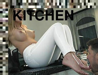 Foot fetish video of Kaisa Nord having anal sex in the kitchen