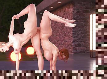 Redhead futa babe fucking her gf in yoga positions in a 3d animation