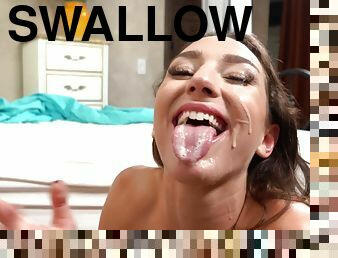 Victoria Lobov receives cum in mouth and swallows it after sex