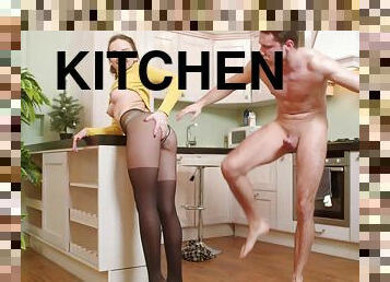 Quickie fucking in the kitchen with skinny Russian girl Olivia Trunk