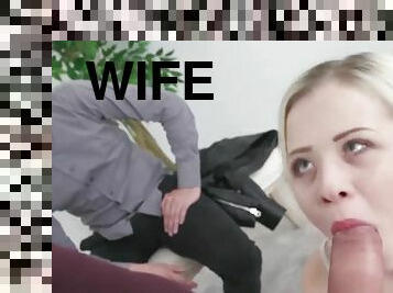 Sexy blonde wife Anna Rey enjoys taking a big and hard dick in her mouth and pussy in front of her cuck husband