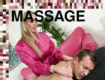 Abbey Brooks a very naughty masseuse gives deep tissue massage for her new client with a big cock