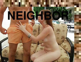 Sexy neighbor drops her bikini to tease and gets fucked hard