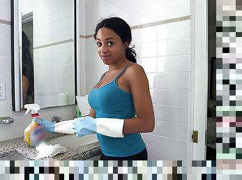 Ebony maid Anya Ivy takes more money to clean the house naked