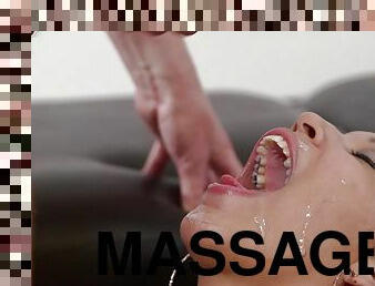Horny model Jordana Heat moans during sex on the massage table