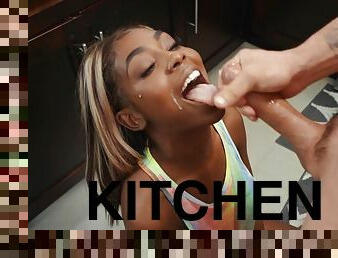 Interracial shagging in the kitchen with attractive Tori Montana