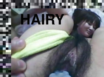 Mahiro Katase with hairy pussy playing with her favorite vibrator