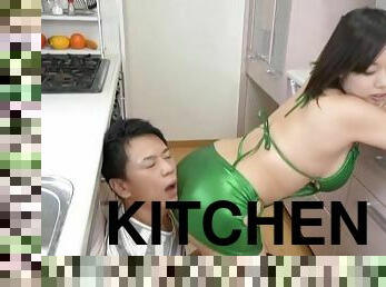 Dicking in the kitchen with hot ass Tsukada Shiori and her BF