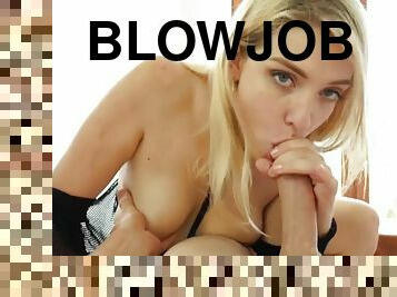 young blonde Giselle Palmer POV titjob, oral blowjob and cum in mouth