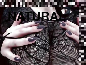 Let go - Big naturals in black lace top - solo fetish