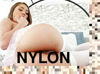 Provocative hottie Rebel Lynn in stockings gets fucked in tight ass