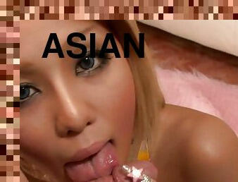 Blonde Asian hottie gets her mouth full of hot sauce