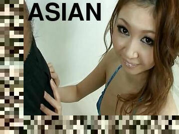 Asian amateur Rina Aina goes down on her knees to blow a dick