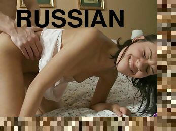 Russian teen with tight shaved cunt gets analized doggystyle