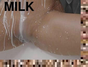 Hot ass solo chick Sarah Cute enjoys playing in the milk bath